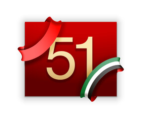 logo Spirit of the union UAE national day. Banner with UAE state flag. Illustration of 51 years National day of the United Arab Emirates. Card in Emirates honor of the 51th anniversary 2 December 2022