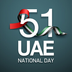 logo Spirit of the union UAE national day. Banner with UAE state flag. Illustration of 51 years National day of the United Arab Emirates. Card in Emirates honor of the 51th anniversary 2 December 2022 - obrazy, fototapety, plakaty