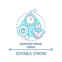 Monitor trade terms turquoise concept icon. Distributors payables. Managing prices abstract idea thin line illustration. Isolated outline drawing. Editable stroke. Arial, Myriad Pro-Bold fonts used