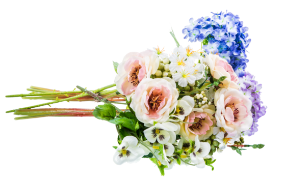 Bouquet of artificial flowers made of plastic