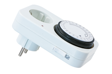 Closeup of an isolated electric plug with time swich