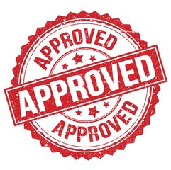 APPROVED text on red round stamp sign