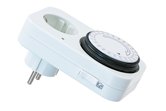 Closeup of an isolated electric plug with time swich