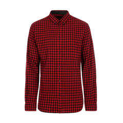 Men's Red Black Plaid Long Sleeve Shirt