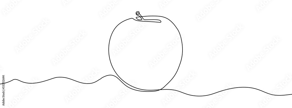 Poster continuous line drawing of apple. the apple one line icon. one line drawing background. vector illus