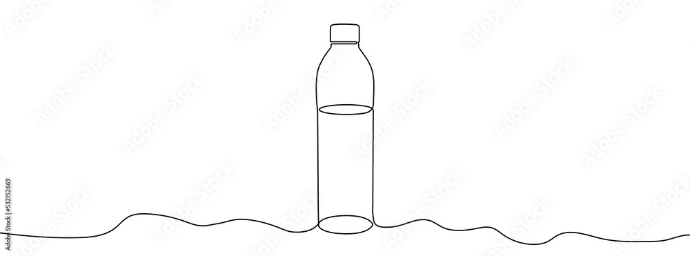 Poster continuous one line drawing silhouette of water bottle. bottle linear icon. one line drawing backgro