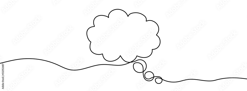 Poster continuous line drawing of speech bubble. one line drawing background. vector illustration. linear d