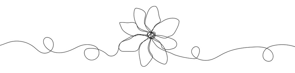 Continuous line drawing of flower. Flower one line icon. One line drawing background. Vector illustration. Flower black icon
