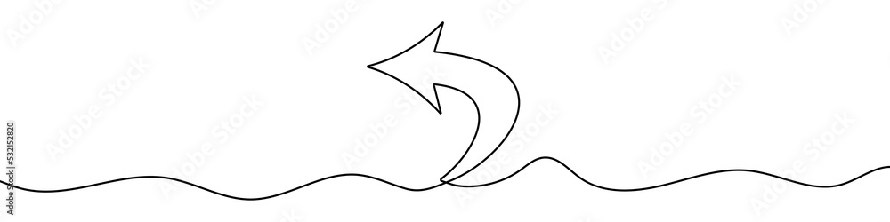 Poster continuous line drawing of back arrow. back arrow linear icon. one line drawing background. vector i