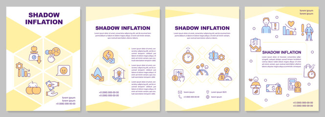 Shadow inflation yellow brochure template. Product quality. Leaflet design with linear icons. Editable 4 vector layouts for presentation, annual reports. Arial-Black, Myriad Pro-Regular fonts used