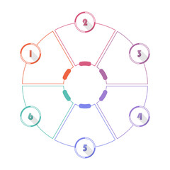 Basic circle infographic with 6 steps, process or options.