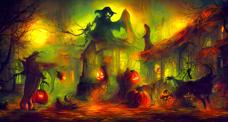 Fototapeta na wymiar Halloween Art Colorful Dynamic Beautiful Lighting