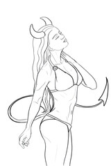 Linear drawing of a demon girl