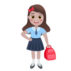 back to school and children education concept vector background. Happy schoolchildren with books and backpacks. Cute smiling kids in cartoon style. School uniform. Elementary education. School time