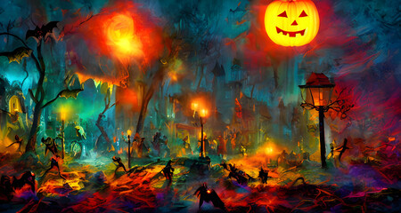 Fototapeta premium Halloween Art Colorful Dynamic Beautiful Lighting