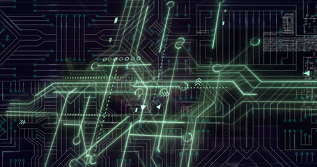 Image of computer circuit board with data processing on black background