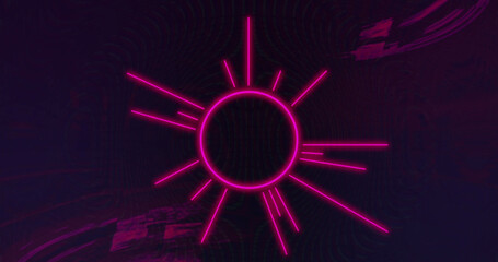 Images of moving pink sun and glowing shapes over black background
