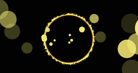 Images of moving yellow glowing shapes over black background