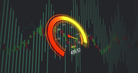 Image of data processing over speedometer