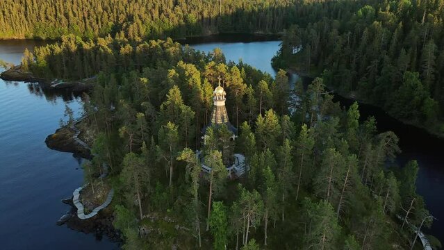 AERIAL: A hermitage located on a small island in Lake Ladoga, Karelia