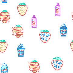 strawberry fruit fresh red berry vector seamless pattern thin line illustration