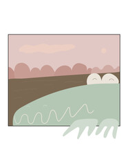 landscape with reptile, river and trees