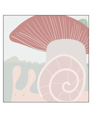 snail under the mushroom simple vector background