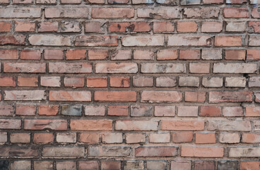 Brick wall in red color, old red brick wall texture background.