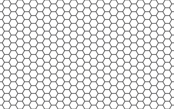 Honeycomb line art background. Simple beehive seamless pattern. Vector illustration of flat geometric texture symbol. Hexagon, hexagonal sign or cell icon. Honey bee hive, black and white color.