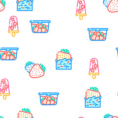 strawberry fruit fresh red berry vector seamless pattern thin line illustration