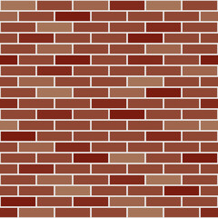 Red brick wall background. Multicolored geometric seamless pattern texture. Simple flat vector, arranged rectangular shape. Illustration of brown concrete brick, building materials, house walls.
