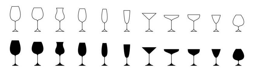 Glass for drink vector icon set. Glass goblets for beverage