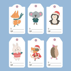 Fototapeta na wymiar Set of Christmas tags and labels with cute animals.Christmas tags for gifts with fox,penguin,hedgehog,cat,koala