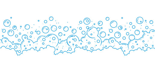 Soap bubbles and foam water vector line background, transparent suds outline pattern. Abstract illustration