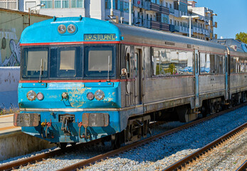 the famous old train that connects Lagos to Vila Real de Santo Antonio in Algarve, Portugal