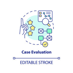 Case evaluation concept icon. Analysing information. Research drafting abstract idea thin line illustration. Isolated outline drawing. Editable stroke. Arial, Myriad Pro-Bold fonts used