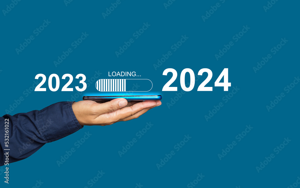 Poster countdown to 2024 concept. the virtual download bar with loading progress bar for new year's eve and