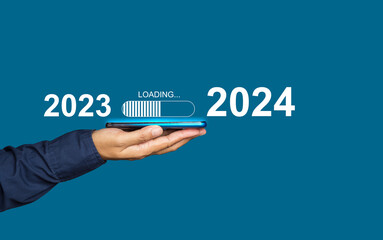 Countdown to 2024 concept. The virtual download bar with loading progress bar for New Year's Eve...
