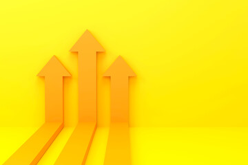 yellow arrows rising on the wall, growth chart or graph investment - booming economic growth breaking record