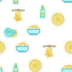 lemon fruit citrus slice fresh vector seamless pattern thin line illustration
