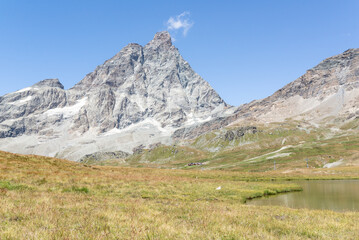 Fototapeta na wymiar View of the majestic Matterhorn from the Italian side.