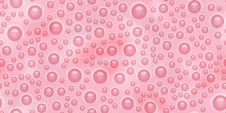 Strawberry seamless pattern with milk shake texture top view. Abstract vector background with bubbles. Berries smoothie surface. Dairy beverage. Blended frothy drink. Ice cream cocktail