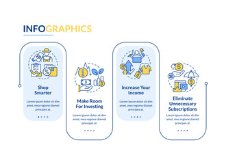 Budget planning for inflation blue rectangle infographic template. Data visualization with 4 steps. Editable timeline info chart. Workflow layout with line icons. Lato-Bold, Regular fonts used