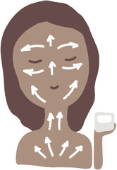 Lifting massage lines, female face and neckline skin care cartoon character clipart. Young woman with face cream jar in her hand isolated graphic.