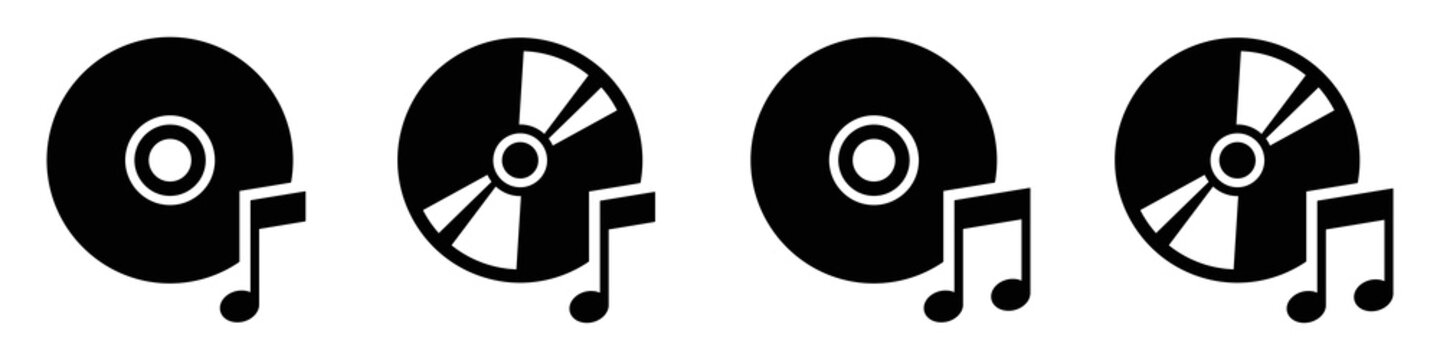 DVD disk with music notes icon, vector illustration