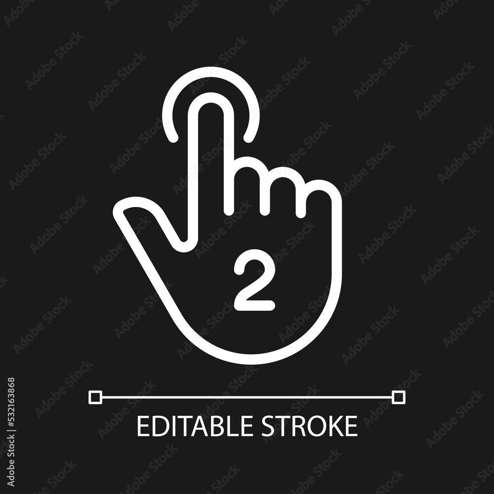 Poster double touch pixel perfect white linear icon for dark theme. controlling gesture. smartphone display