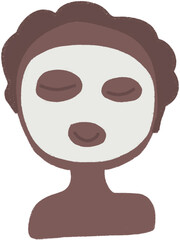 Skin care, black cartoon character with face mask clipart. Beauty treatment isolated graphic.