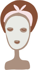 Skin care, woman with beauty face mask cartoon character clipart. Hand drawn isolated graphic.