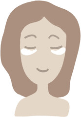 Woman with pale white skin and under eye patches cartoon character face clipart. Beauty care isolated graphic.
