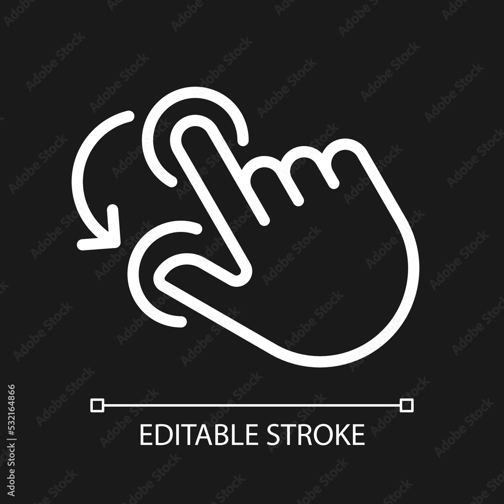 Aufkleber double finger rotation pixel perfect white linear icon for dark theme. hold and spin with two finger